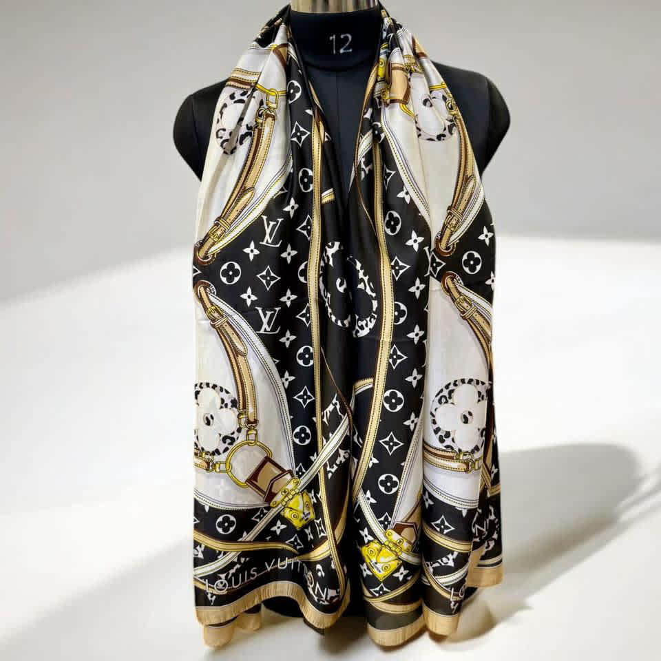 Louis Vuitton Designer Black Silk Stole-thumb-1