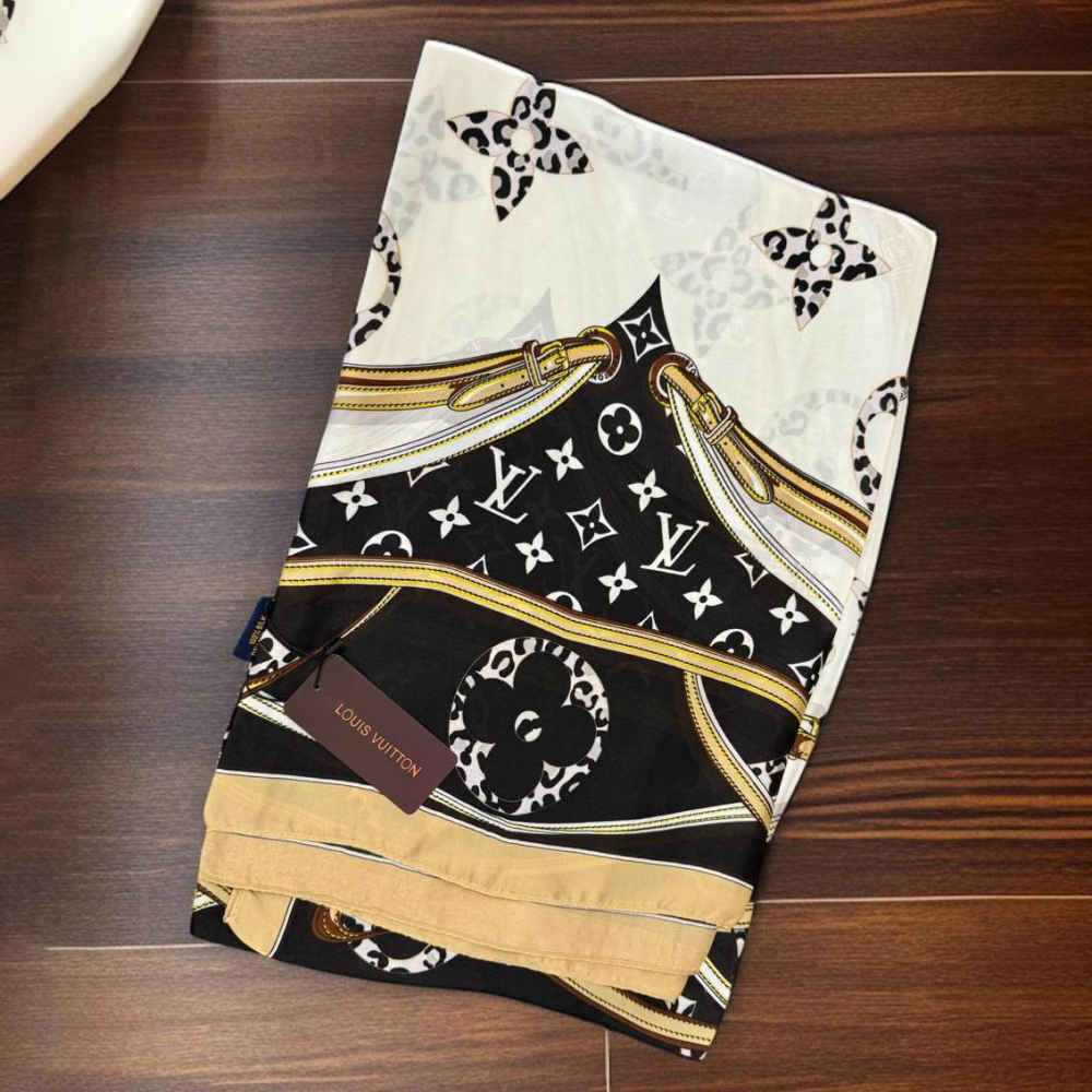 Louis Vuitton Designer Black Silk Stole-thumb-2