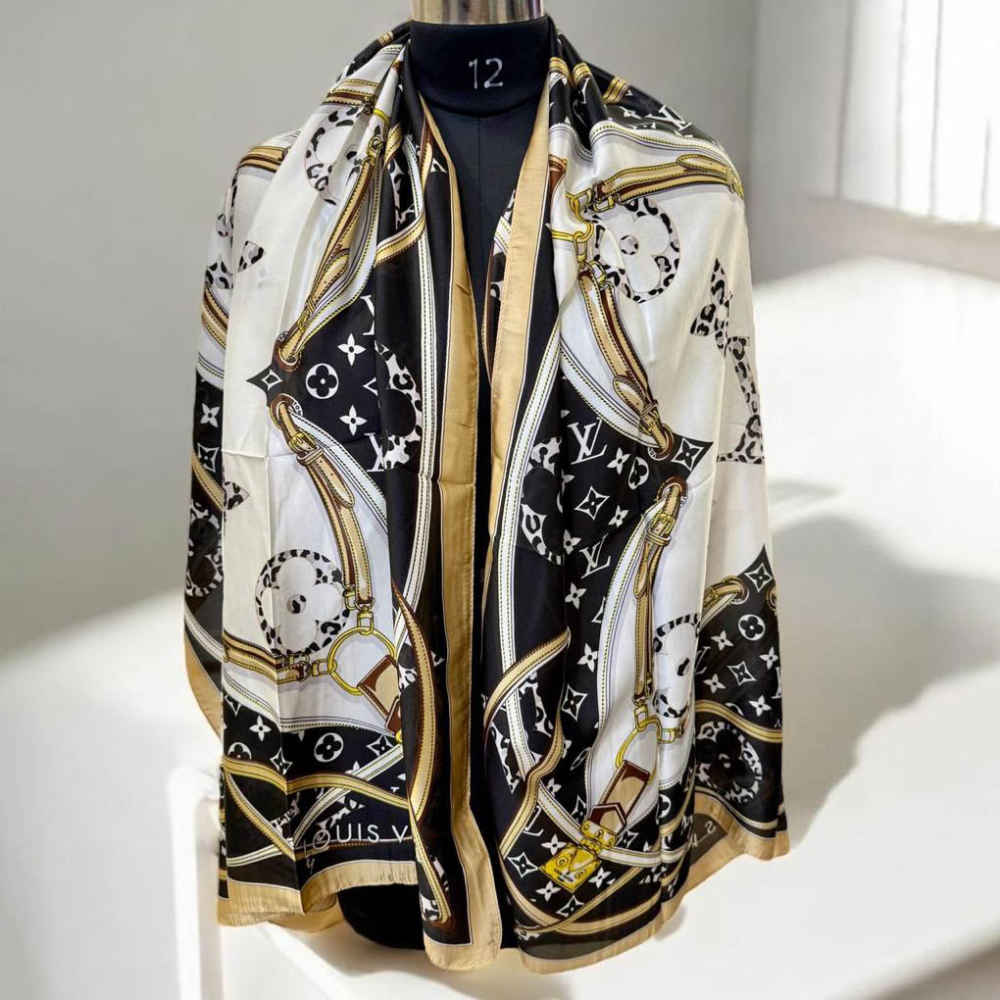Louis Vuitton Designer Black Silk Stole-thumb-0