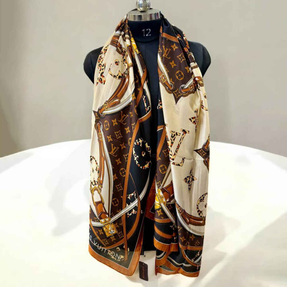 Louis Vuitton Designer Brown Silk Stole-thumb-1