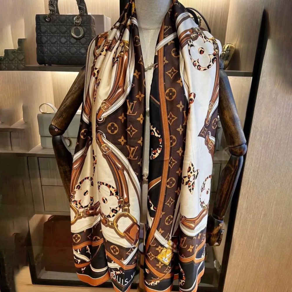 Louis Vuitton Designer Brown Silk Stole-thumb-4