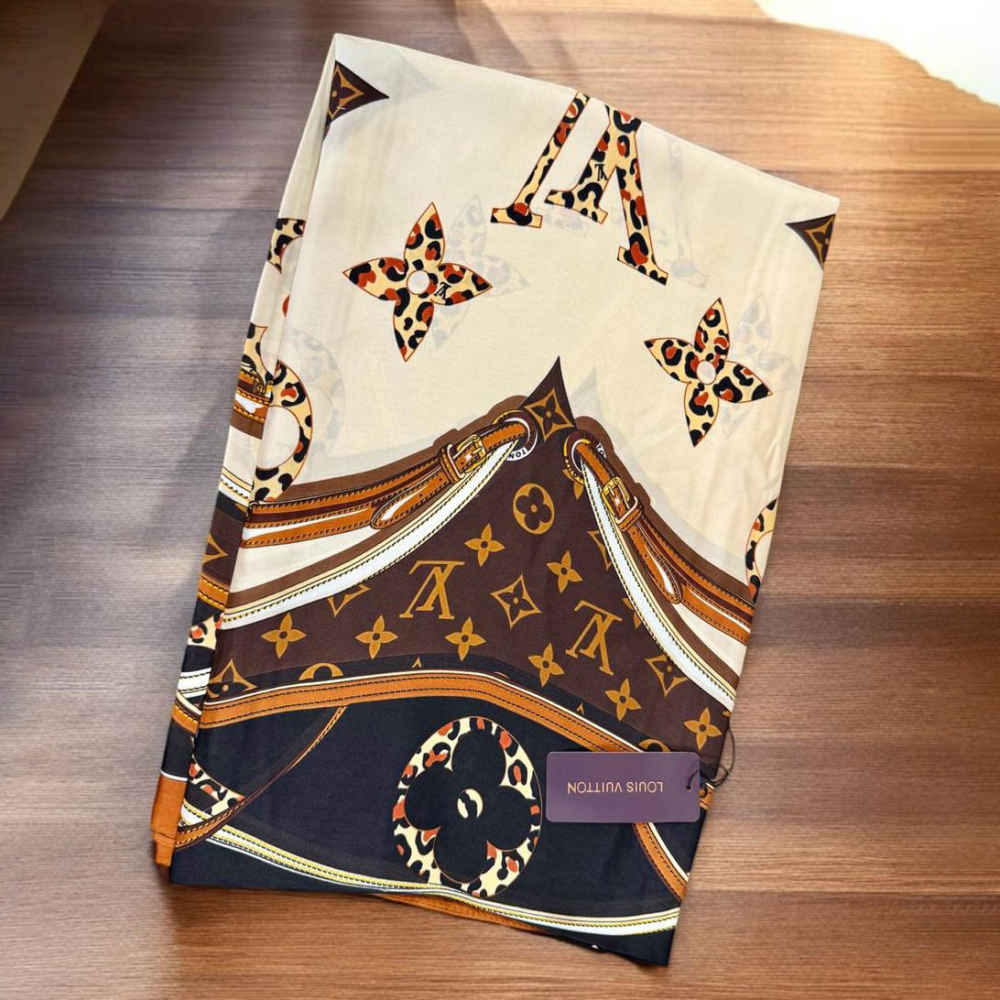 Louis Vuitton Designer Brown Silk Stole-thumb-3