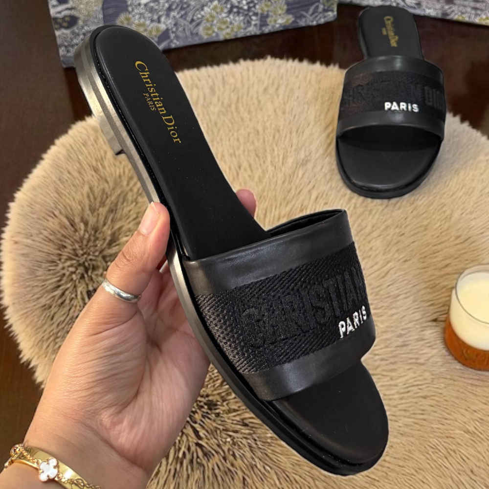 Dior Black Premium Quality Women's Flat Sandals-4