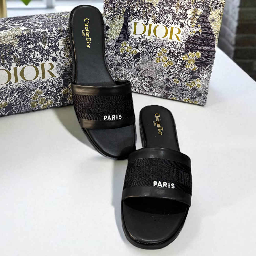 Dior Black Premium Quality Women's Flat Sandals-3