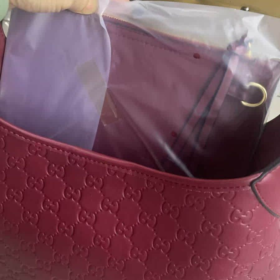 Gucci B Medium Hobo Embossed Wine Tote Bag-2