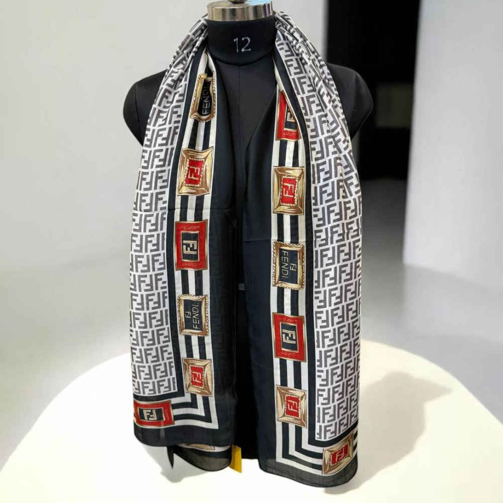 Fendi "FF" Designer Black Silk Stole-1