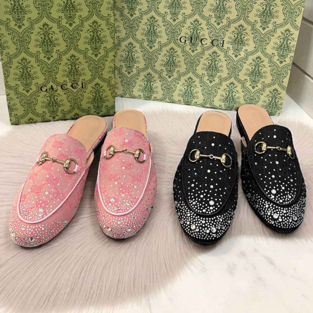 Gucci GG Women's Princetown Pink Flat Sandals with Crystal Horsebit-3