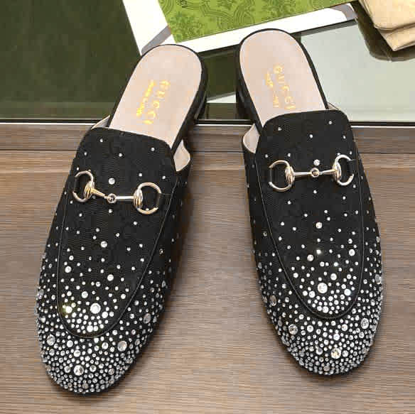 Gucci GG Women's Princetown Black Flat Sandals with Crystal Horsebit-1