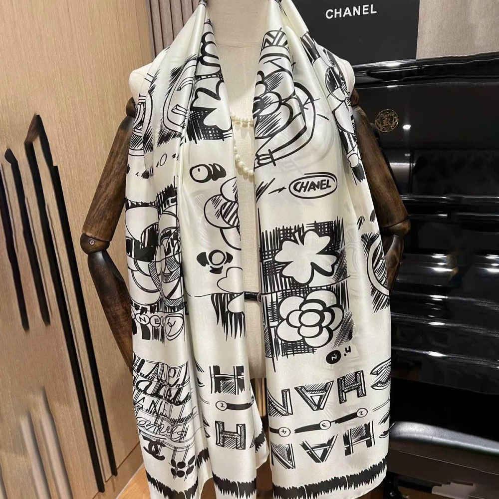 Chanel Designer White Silk Stole-2