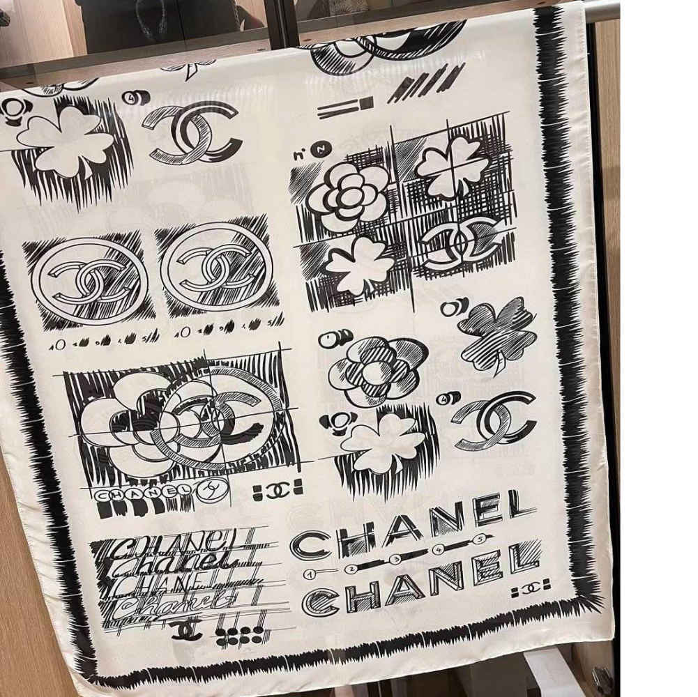 Chanel Designer White Silk Stole-3