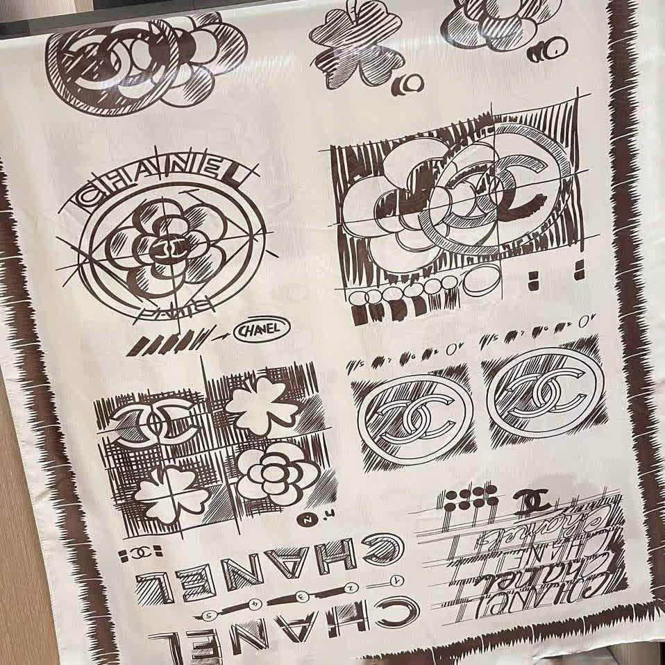 Chanel Designer Cream Silk Stole-thumb-2