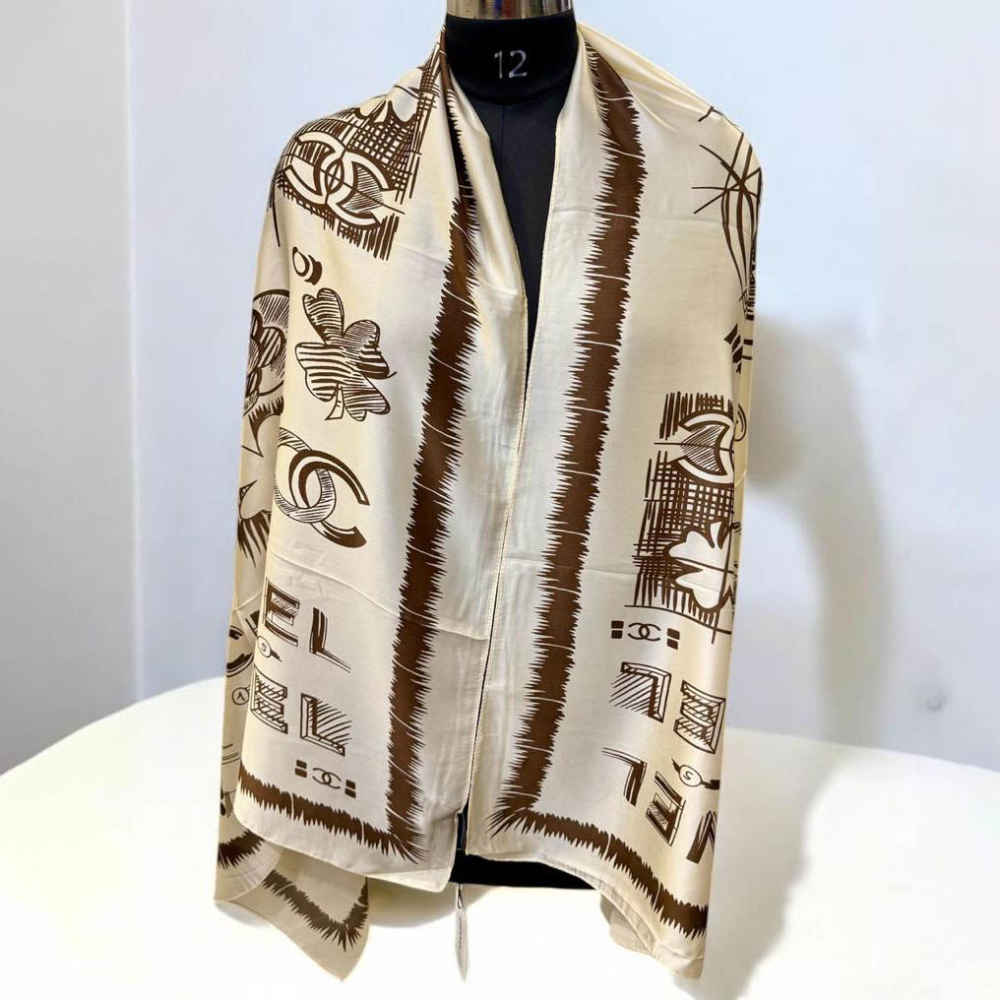 Chanel Designer Cream Silk Stole-thumb-0