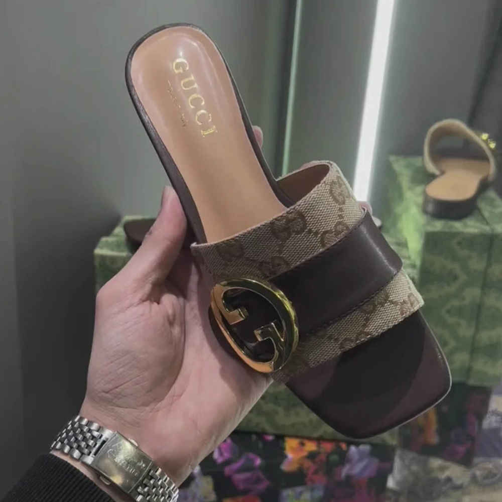 Gucci Beige Premium Quality Women's Flat Sandals-thumb-1