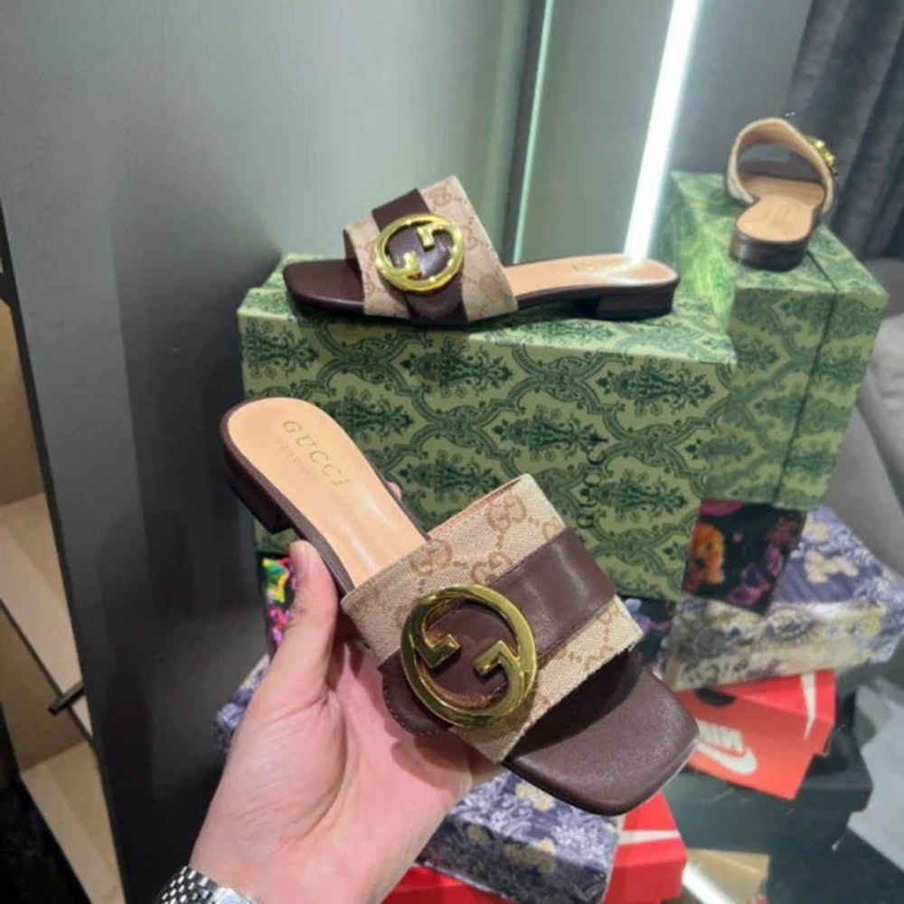 Gucci Beige Premium Quality Women's Flat Sandals-thumb-2