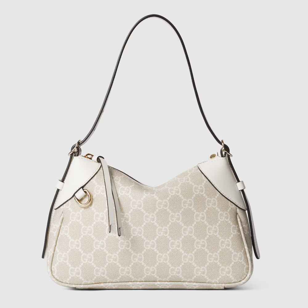 Gucci Emblem Nude Shade With White Contrast Bag With Dog charm Shoulder Bag-1