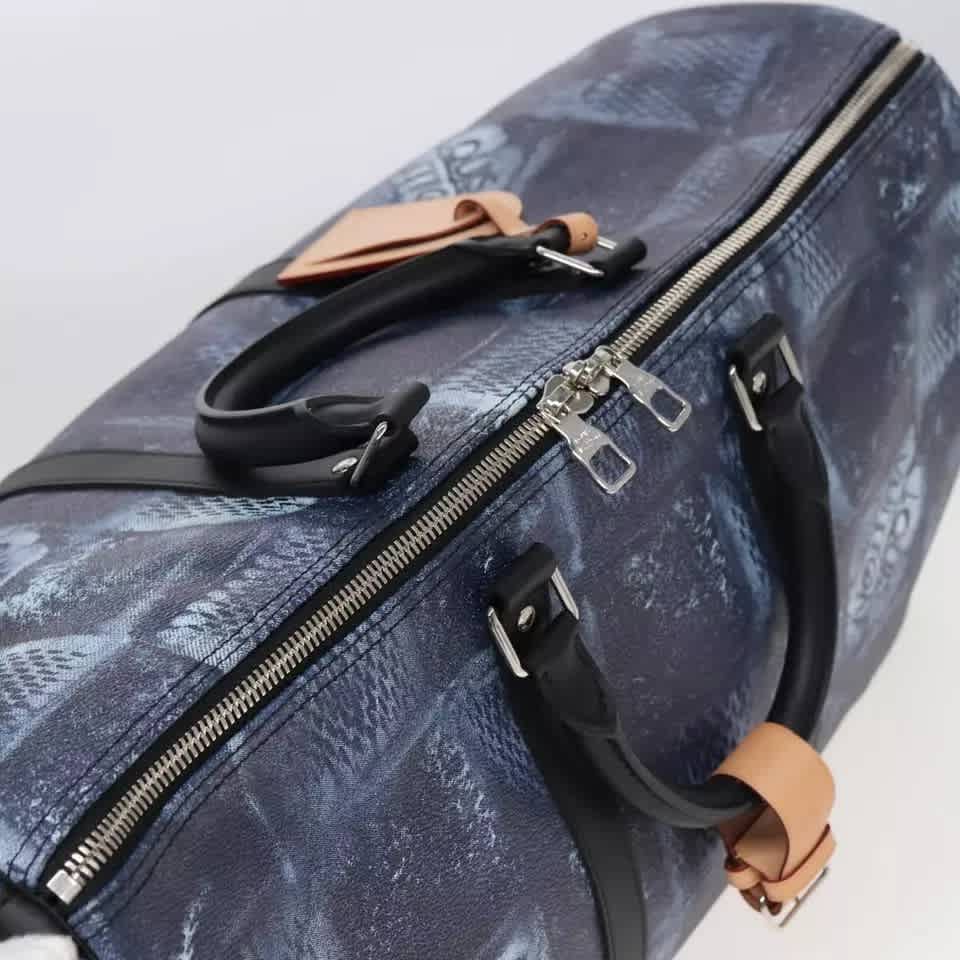Louis Vuitton LV Damier Keepall Bandoulire Navy Blue Duffle Bag-thumb-2