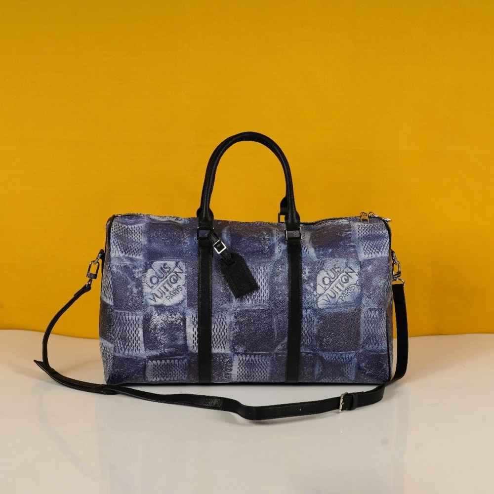 Louis Vuitton LV Damier Keepall Bandoulire Navy Blue Duffle Bag-thumb-3