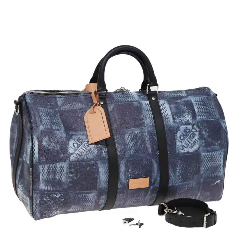 Louis Vuitton LV Damier Keepall Bandoulire Navy Blue Duffle Bag-thumb-0