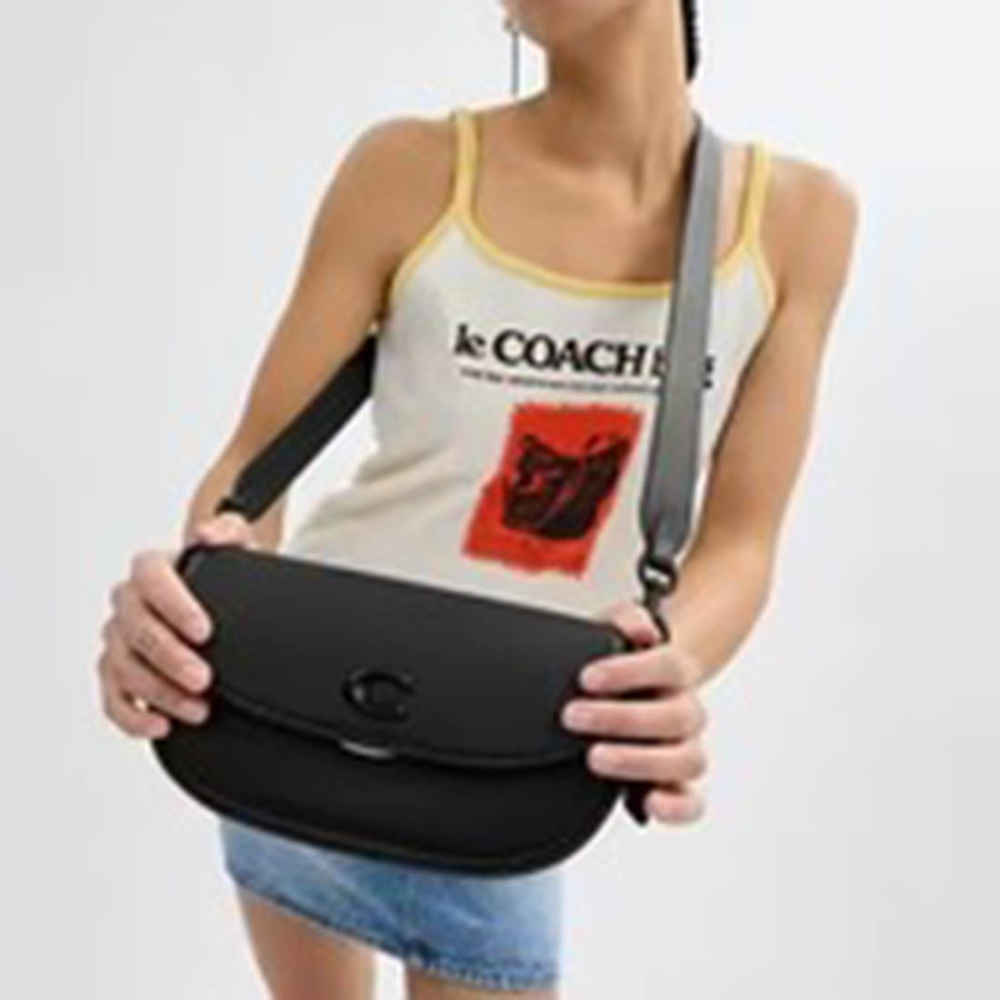 Coach Emmy Saddle Premium Black Shoulder Bag-thumb-2