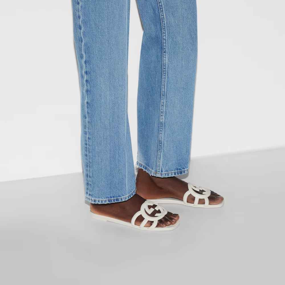 Gucci White Women's Interlocking G slide sandal-5