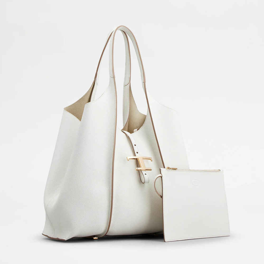 Tod's Timeless White Leather Shopping Shoulder Bag-thumb-1