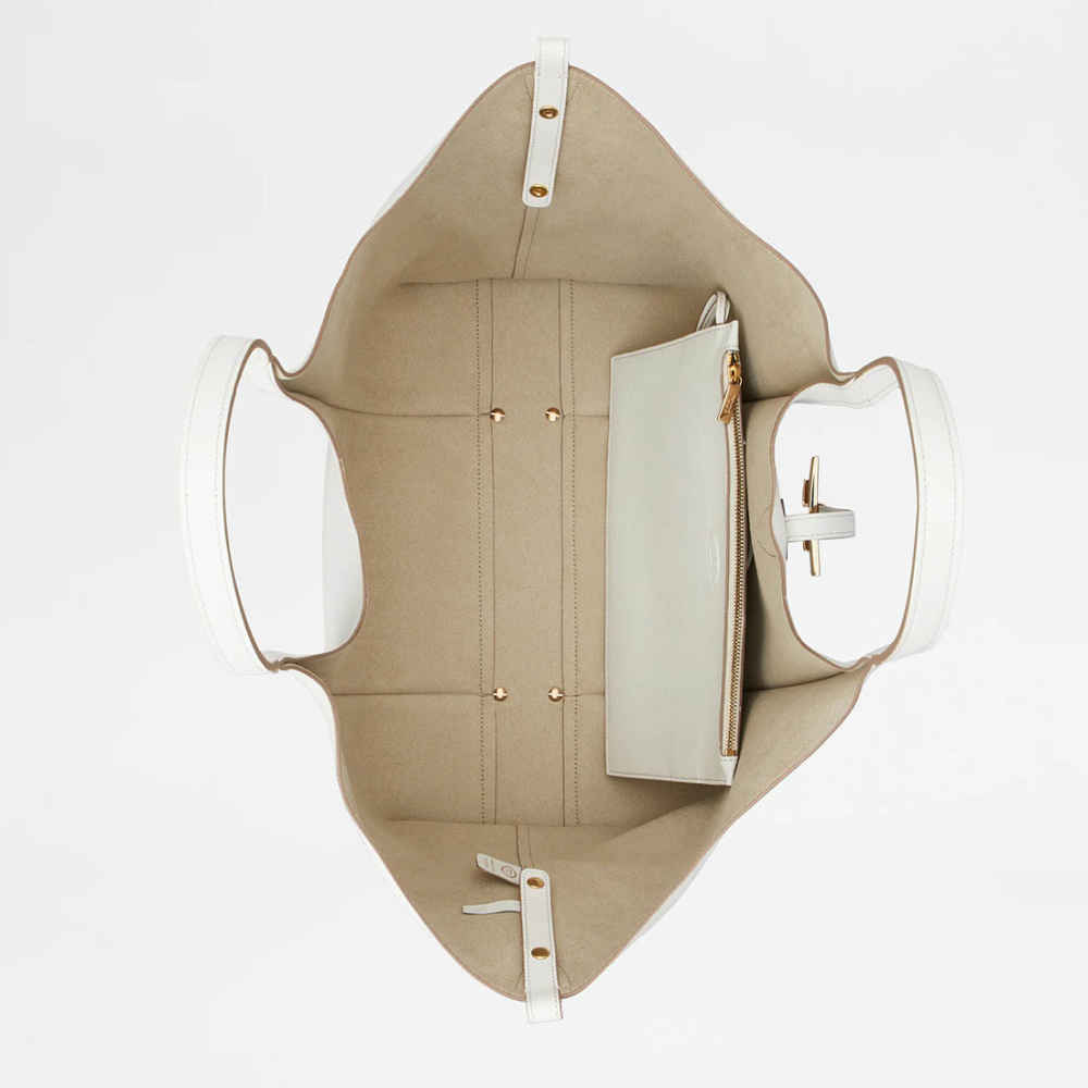 Tod's Timeless White Leather Shopping Shoulder Bag-thumb-3