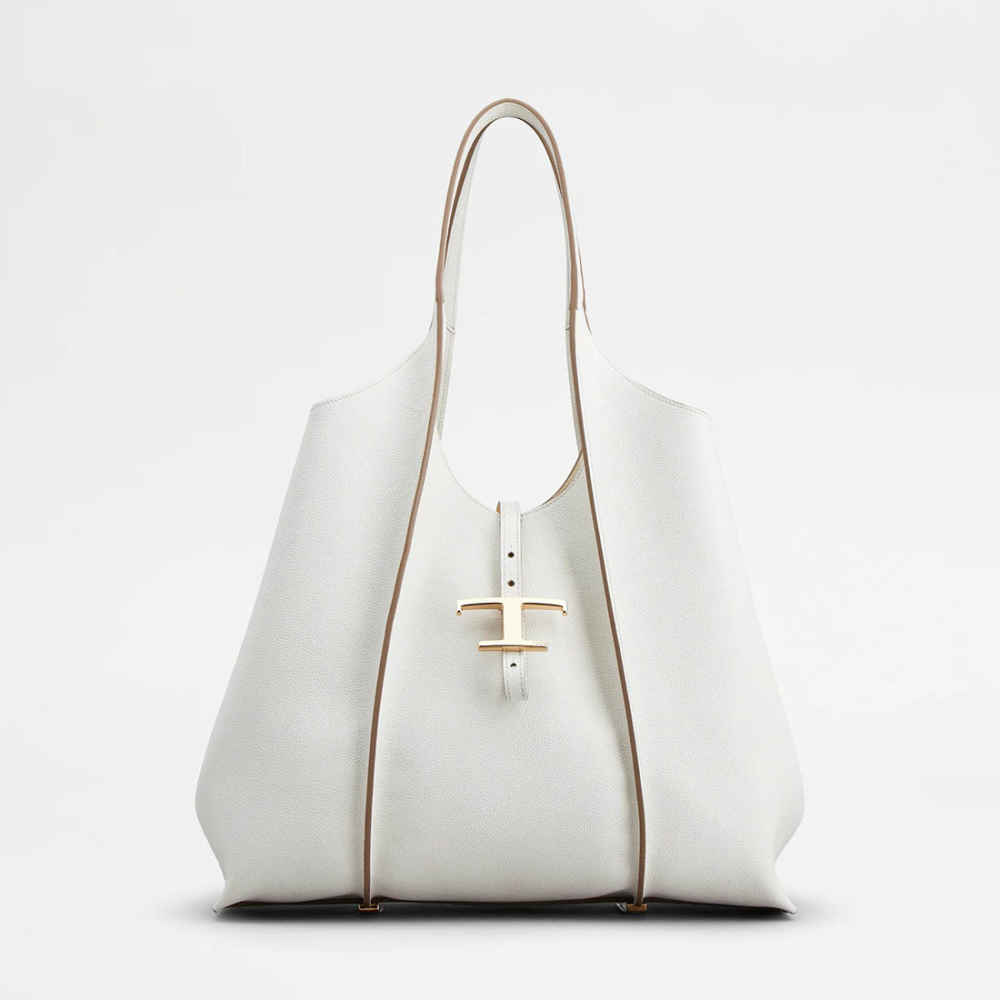 Tod's Timeless White Leather Shopping Shoulder Bag-thumb-0
