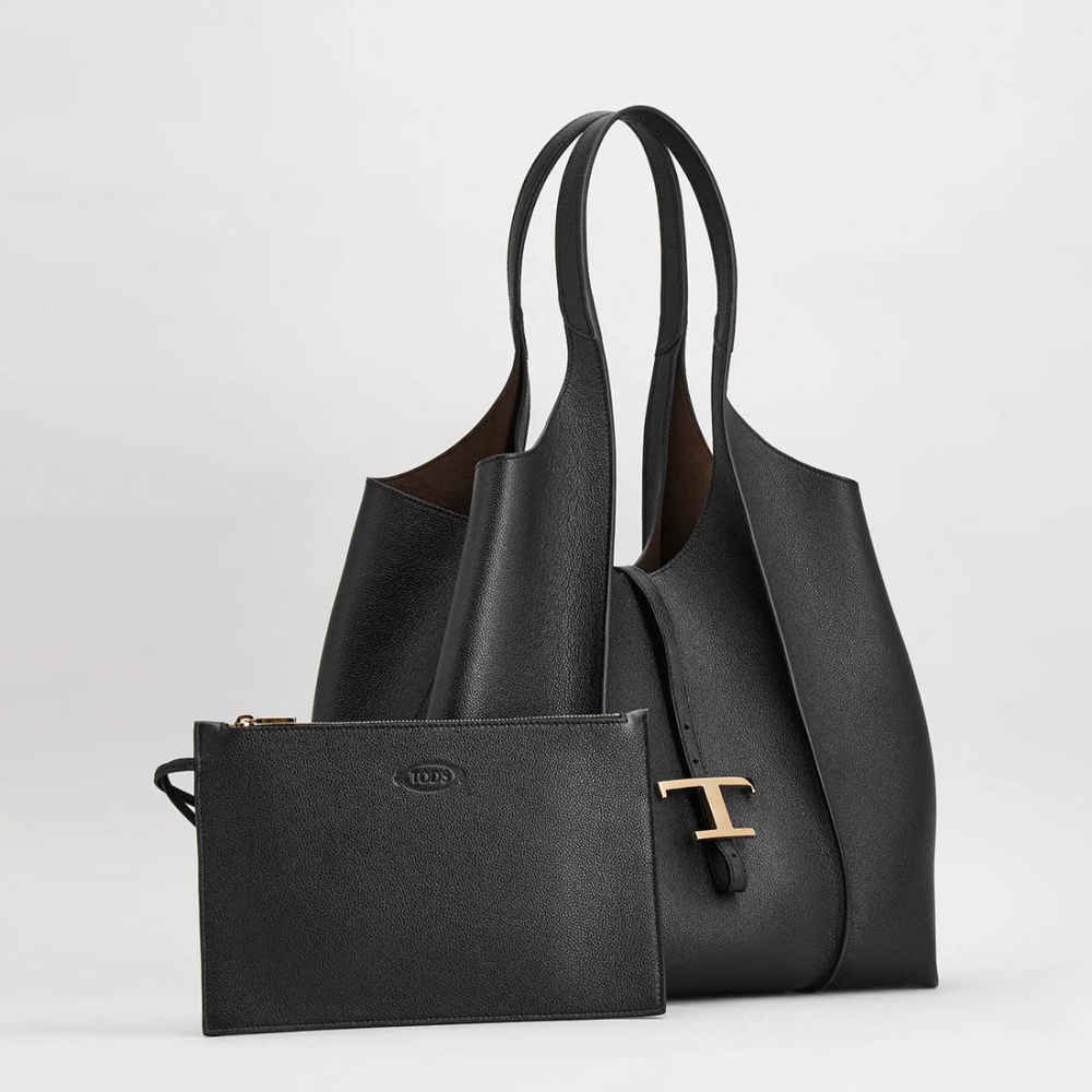 Tod's Timeless Black Leather Shopping Shoulder Bag-1