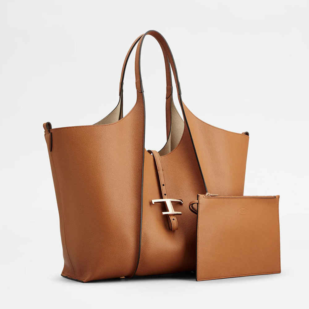 Tod's Timeless Brown Leather Shopping Shoulder Bag-thumb-1