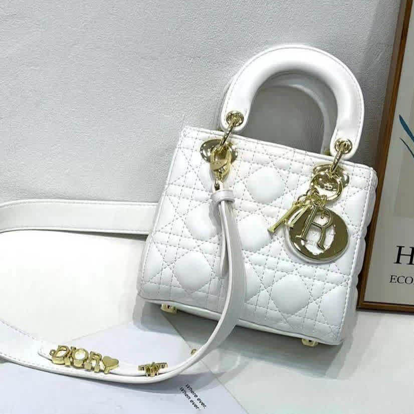 Lady Dior Signature White Handbag-thumb-0