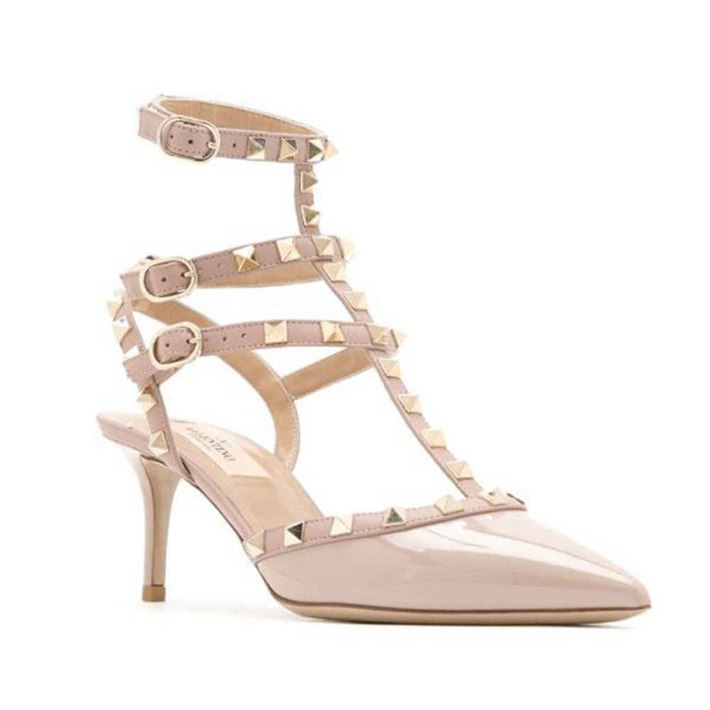 Valentino Garavani Light Pink Rockstud Caged Heel Sandles-2