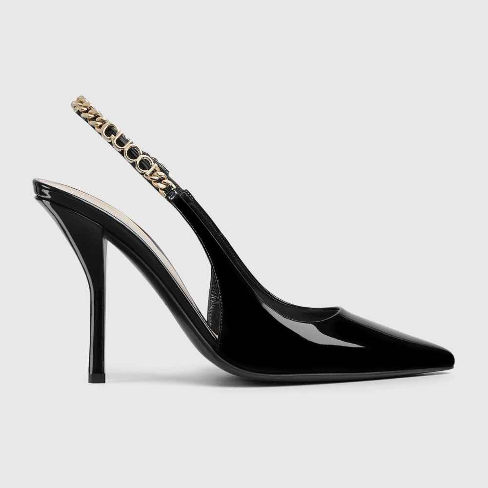 Gucci Signoria Black Slingback Heels Sandles-1