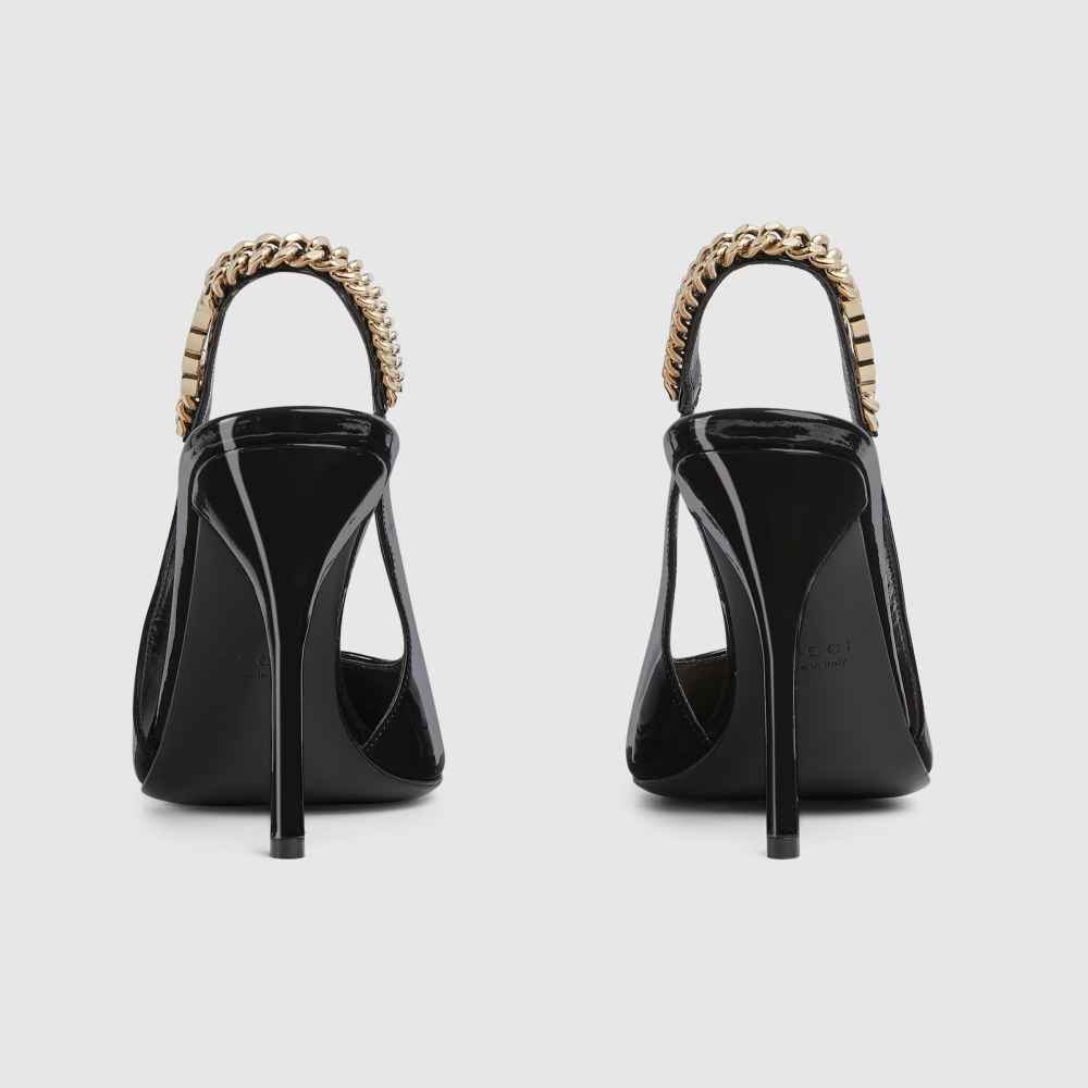 Gucci Signoria Black Slingback Heels Sandles-4
