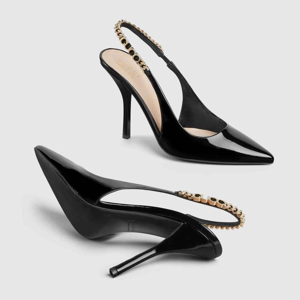 Gucci Signoria Black Slingback Heels Sandles-2