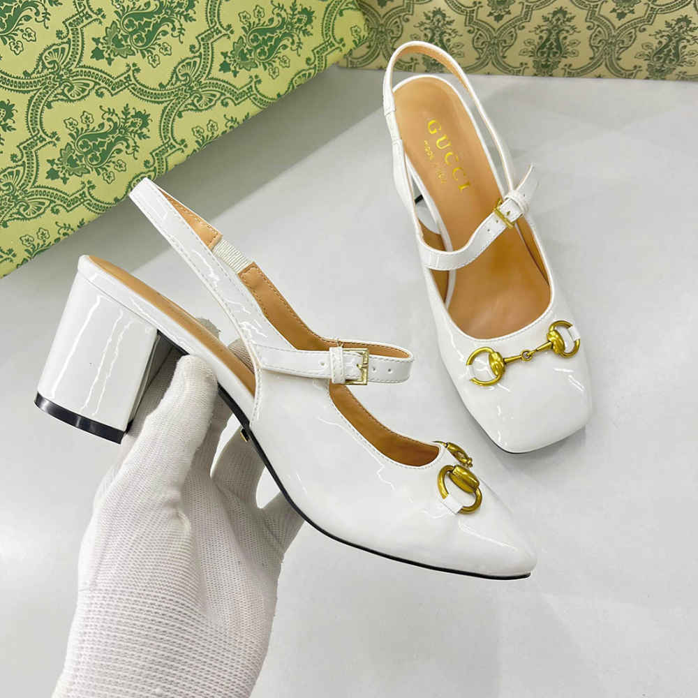 Gucci Horsebit White Heels Sandles-1