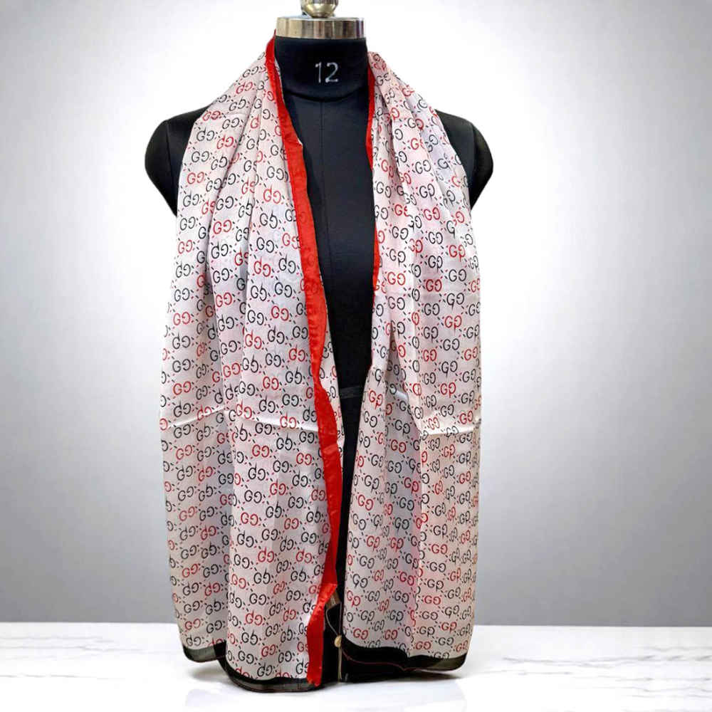 Gucci GG Monogram Logo Red Silk Stole-thumb-1