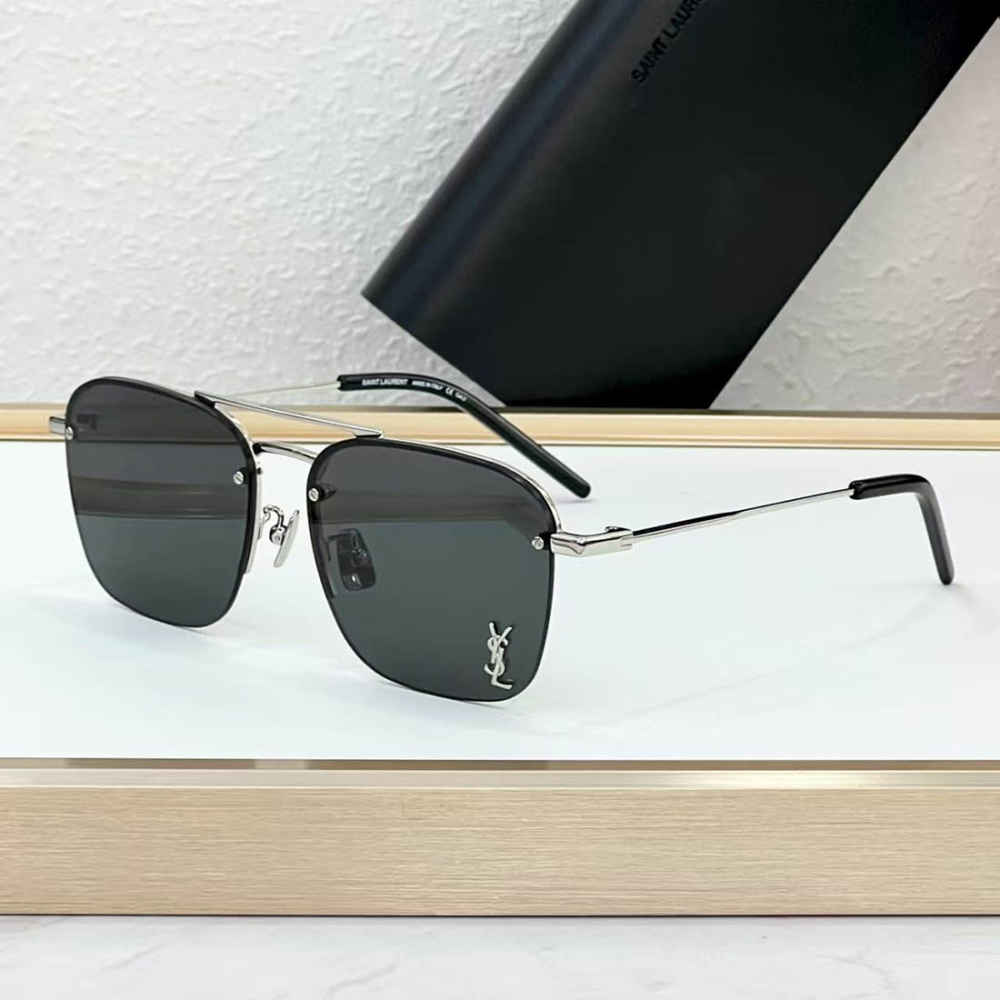 Saint Laurent Black & Silver Luxury Sunglasses-thumb-0