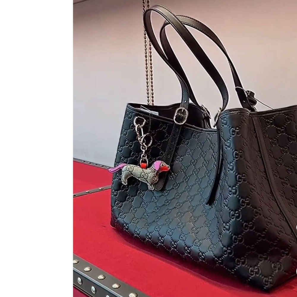 Gucci Emblem Black Embossed Tote Bag-1