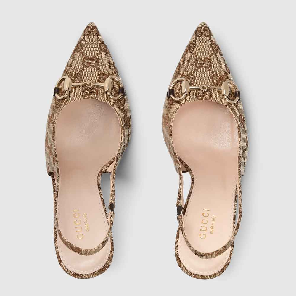 Gucci Beige Women's slingback pump with Horsebit Heels Sandals-2