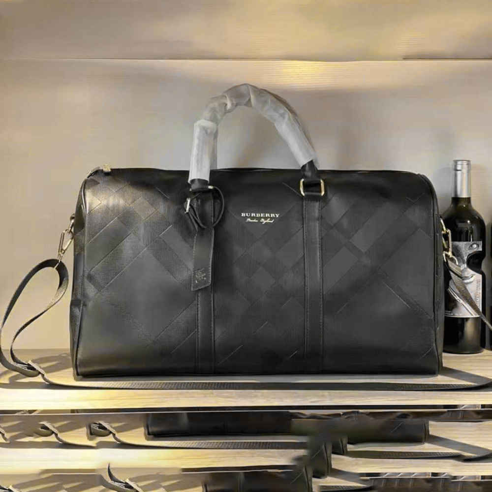 Burberry Embossed Black Leather Duffle Bag-thumb-0