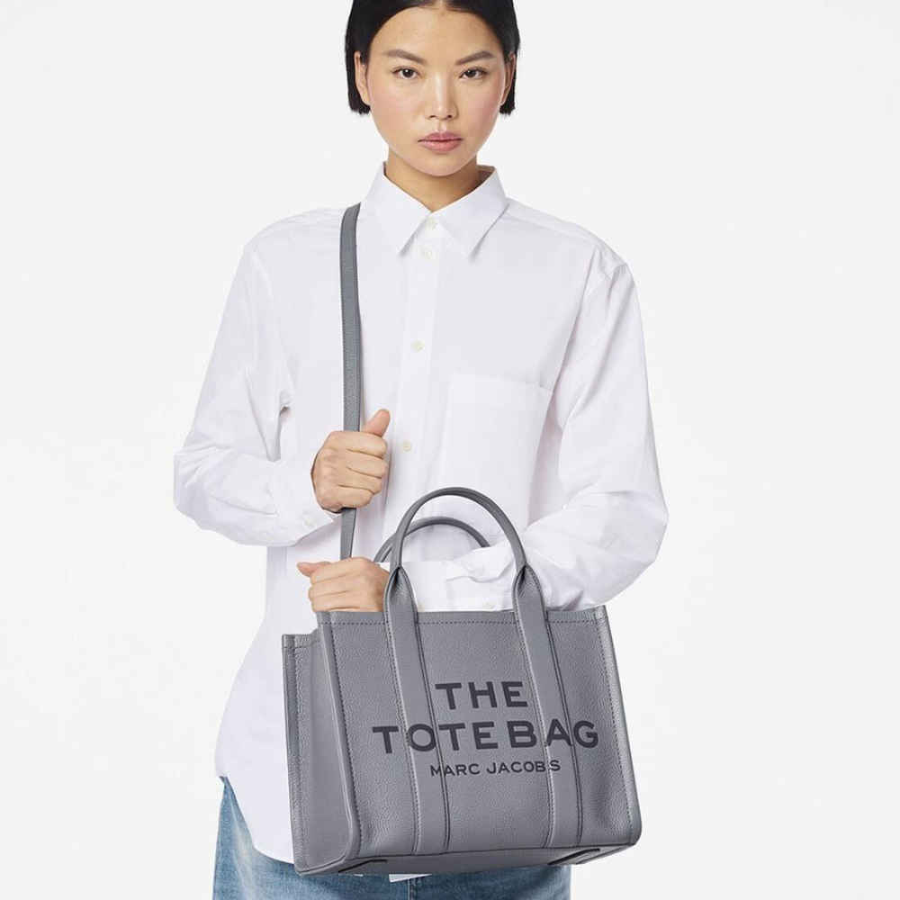 Marc Jacobs Grey Leather Medium Tote Bag-thumb-5