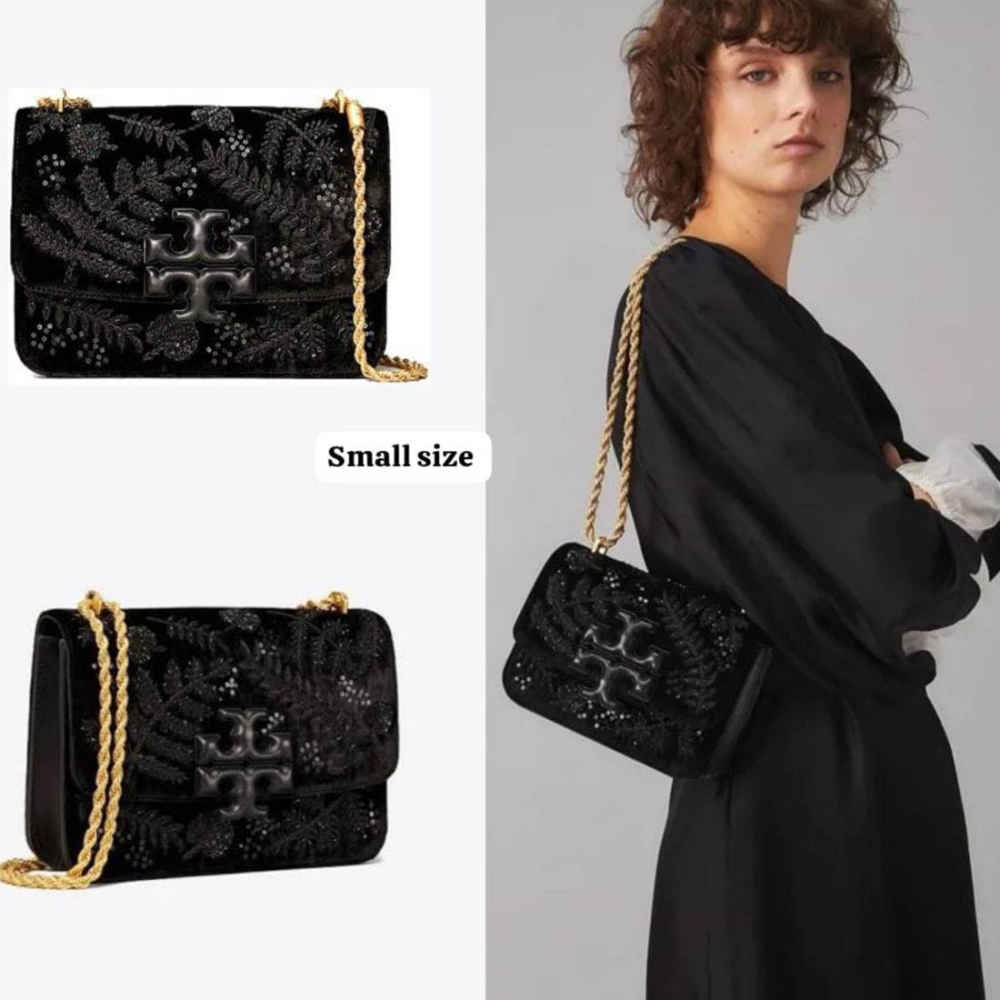 Tory Burch Eleanor Velvet Embellished Convertible Chain Sling Bag-2