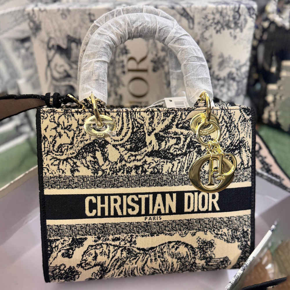Lady Dior Jacquard Cream Handbag-1
