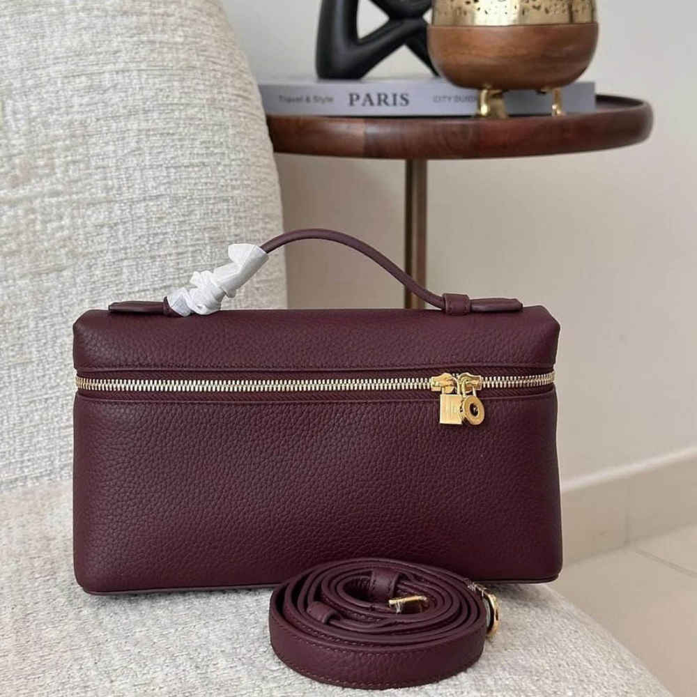 Loro Piana Solid Colours Wine Leather Crossbody Bag-thumb-0
