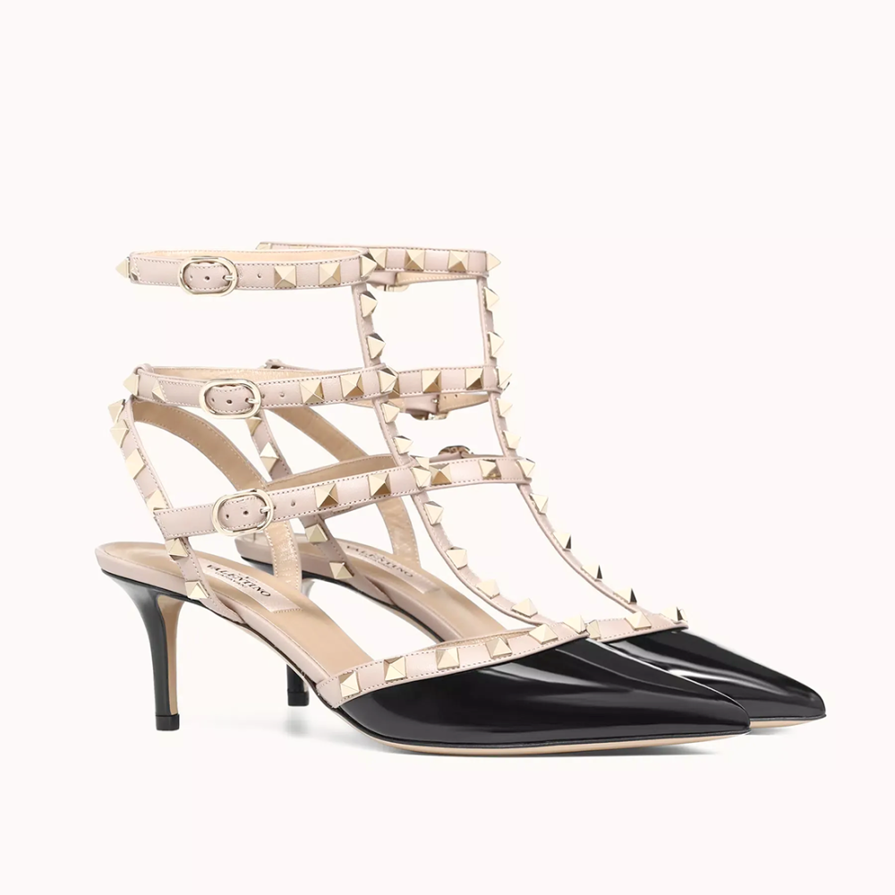 Valentino Garavani Black Rockstud Caged Heel Sandles-thumb-0