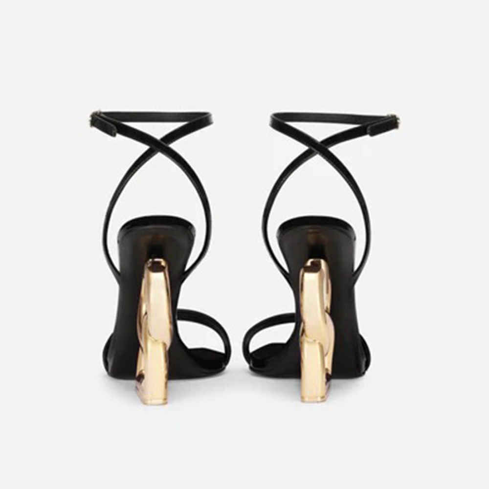 Saint Laurent Cassandra Black Leather Heel Sandals-2