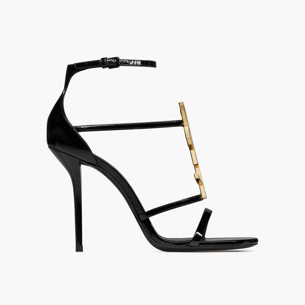 Saint Laurent Cassandra Black Leather Heel Sandals-3
