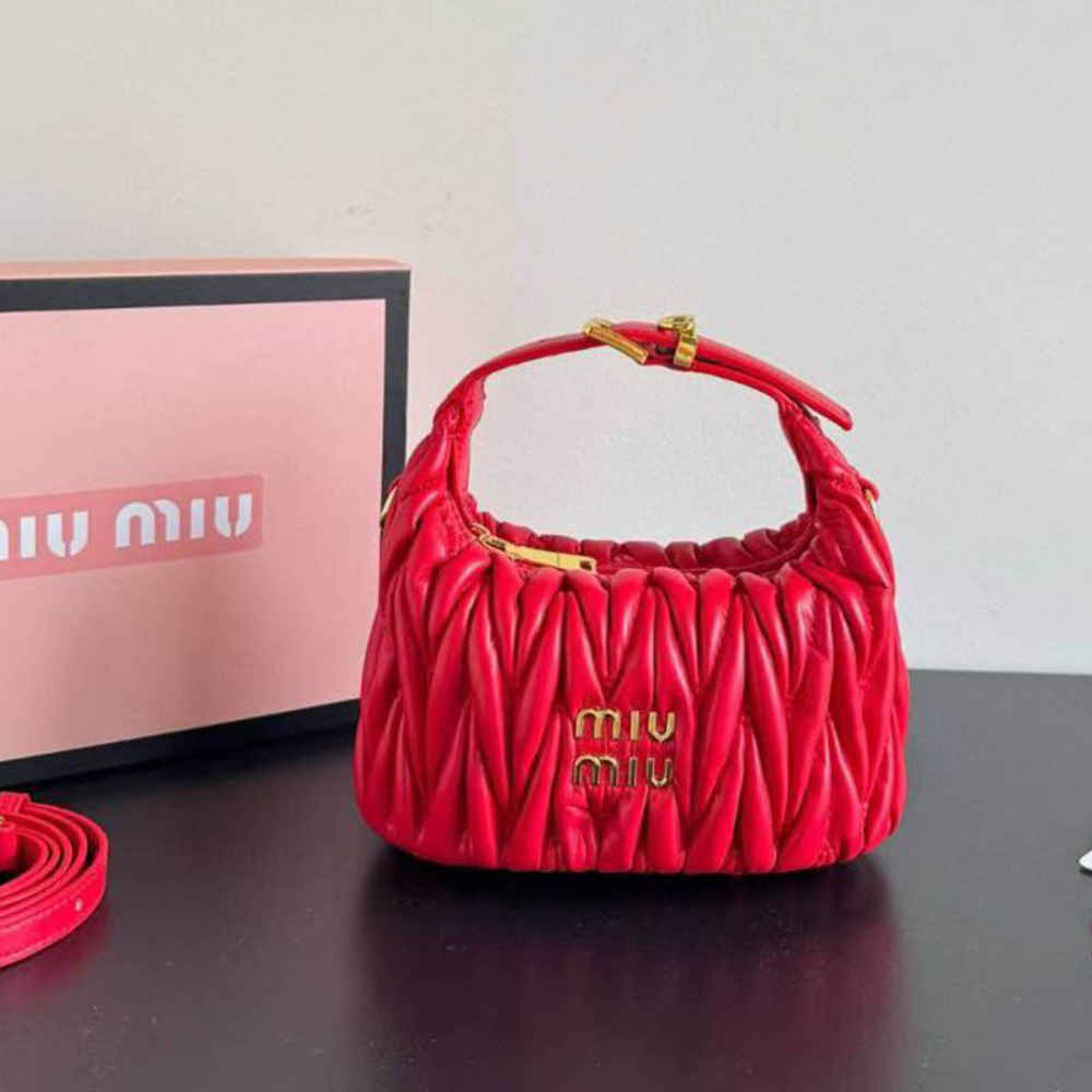 Miu Miu Wander Matlasse Small Red Hobo Bag-thumb-0