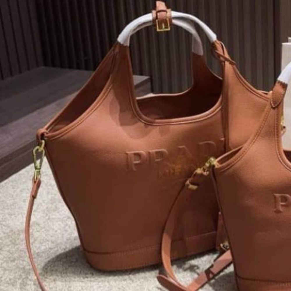 Prada Embossed Logo Brown Handbag-thumb-0