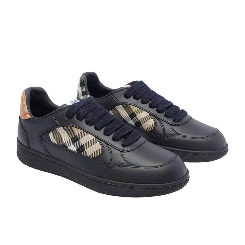 Burberry Terrace Leather and Check Sneakers-thumb-1